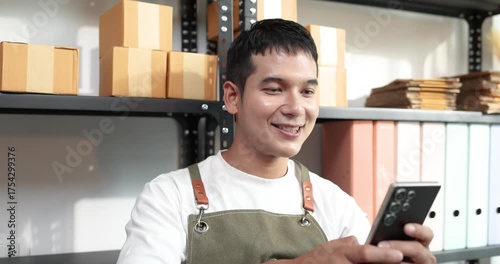 A confident online entrepreneur managing customer orders and digital marketing for his e-commerce business, symbolizing innovation, technology, and customer service excellence in modern trade.