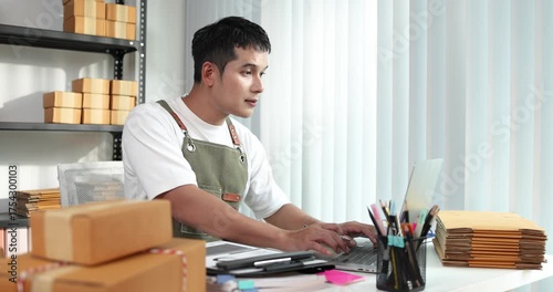 An online store owner preparing product packages for delivery, representing the growing e-commerce trend, small business management, and efficiency in online retail logistics.