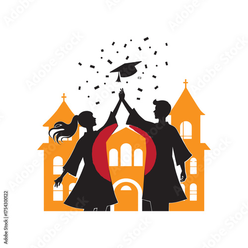 Graduates Celebrating Silhouette for School Admission 2026 Concept.