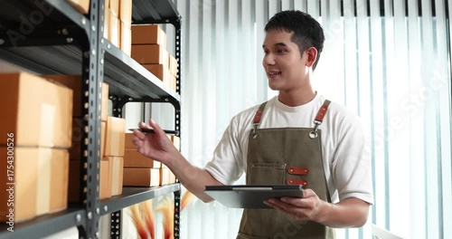 An online store owner preparing product packages for delivery, representing the growing e-commerce trend, small business management, and efficiency in online retail logistics.