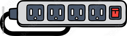 Cartoon Power Strip with Four Outlets and a Red On-Off Switch