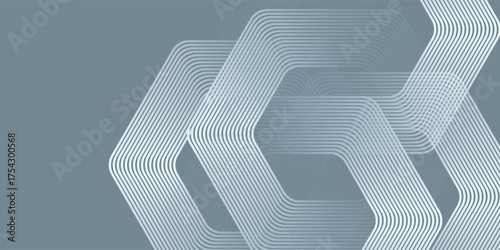Abstract hexagon lines on gray background. Geometric stripe line art design modern
