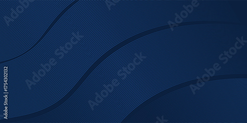 3D modern wave curve abstract presentation background. Luxury paper cut background. Abstract decoration, golden pattern, halftone gradient, 3d vector illustration. Unique dark blue