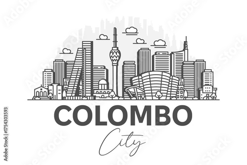 Colombo, Sri Lanka architecture line skyline illustration with shadows. Linear vector cityscape with famous landmarks, city sights, design icons.