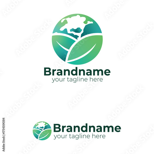 Stylized Global Earth and Green Leaf Logo Design Template for Environmental Eco-Friendly Organic Natural or Wellness Business Branding