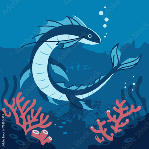 Sea Serpent Swimming in Ocean Depths A Vibrant Vector Illustration