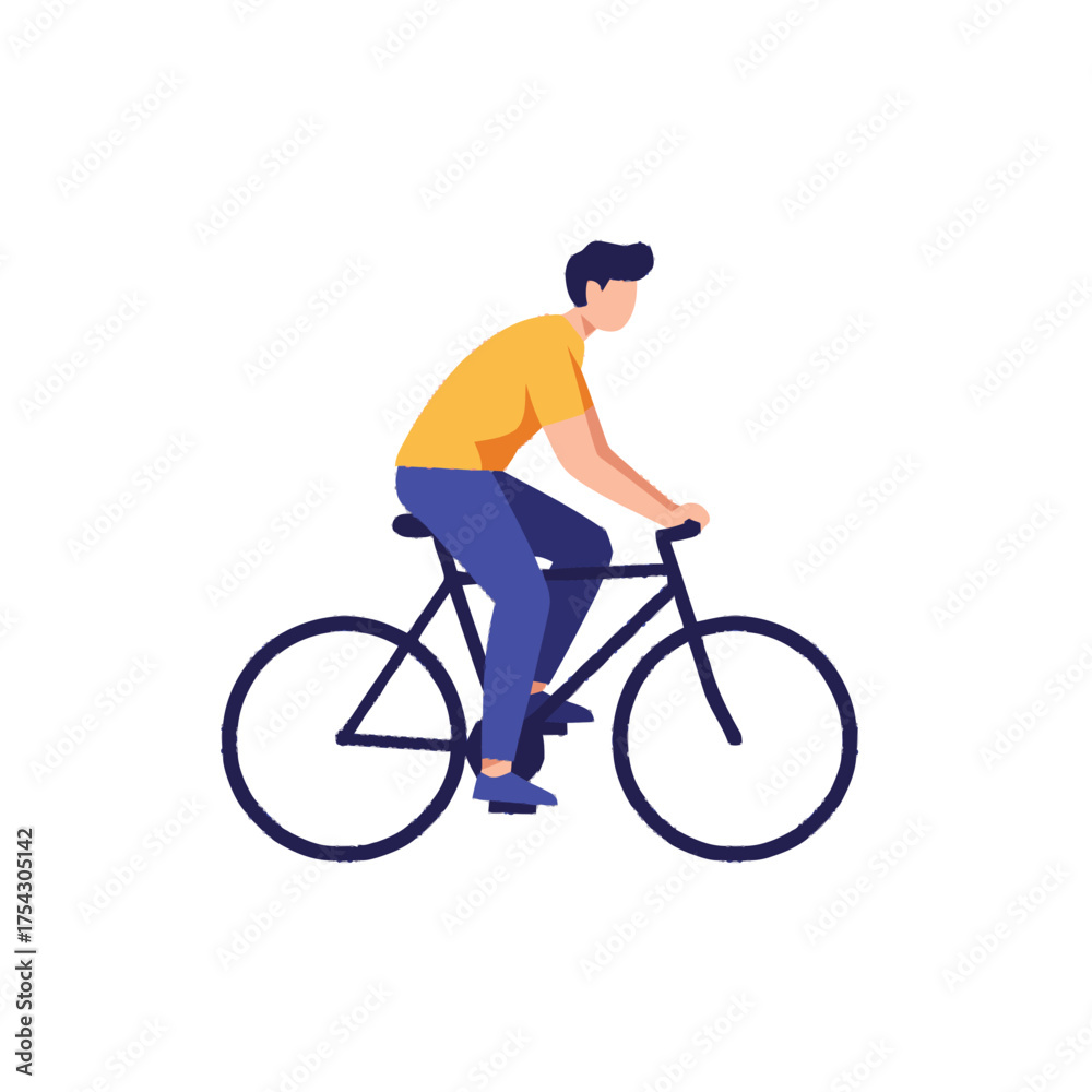 Fototapeta premium Man riding a bicycle, cycling for health and recreation, flat vector illustration on white