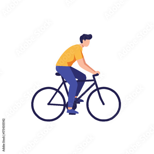 Man riding a bicycle, cycling for health and recreation, flat vector illustration on white