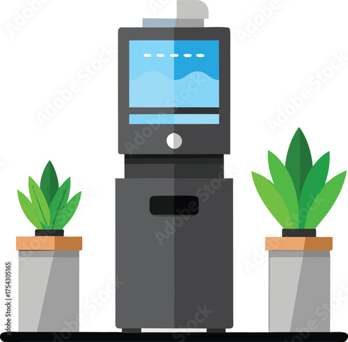 Sleek modern countertop water cooler with plants vector illustration eps scalable icon