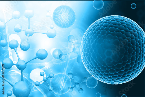 Принти на полотні Atom molecules and virus on abstract blue background