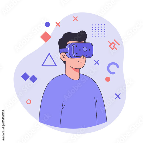 Man Experiencing Virtual Reality A Colorful Vector Illustration on a White Background