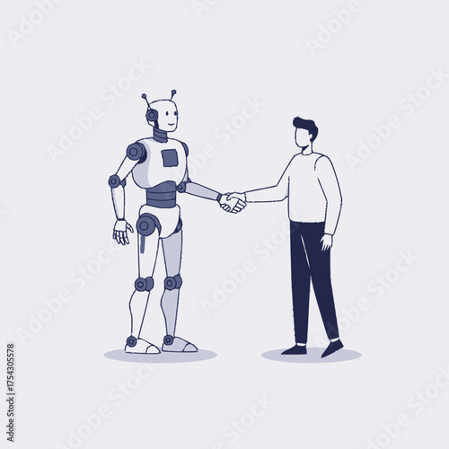 Human and Robot Handshake A Futuristic Collaboration Depicted in a Flat Vector Illustration