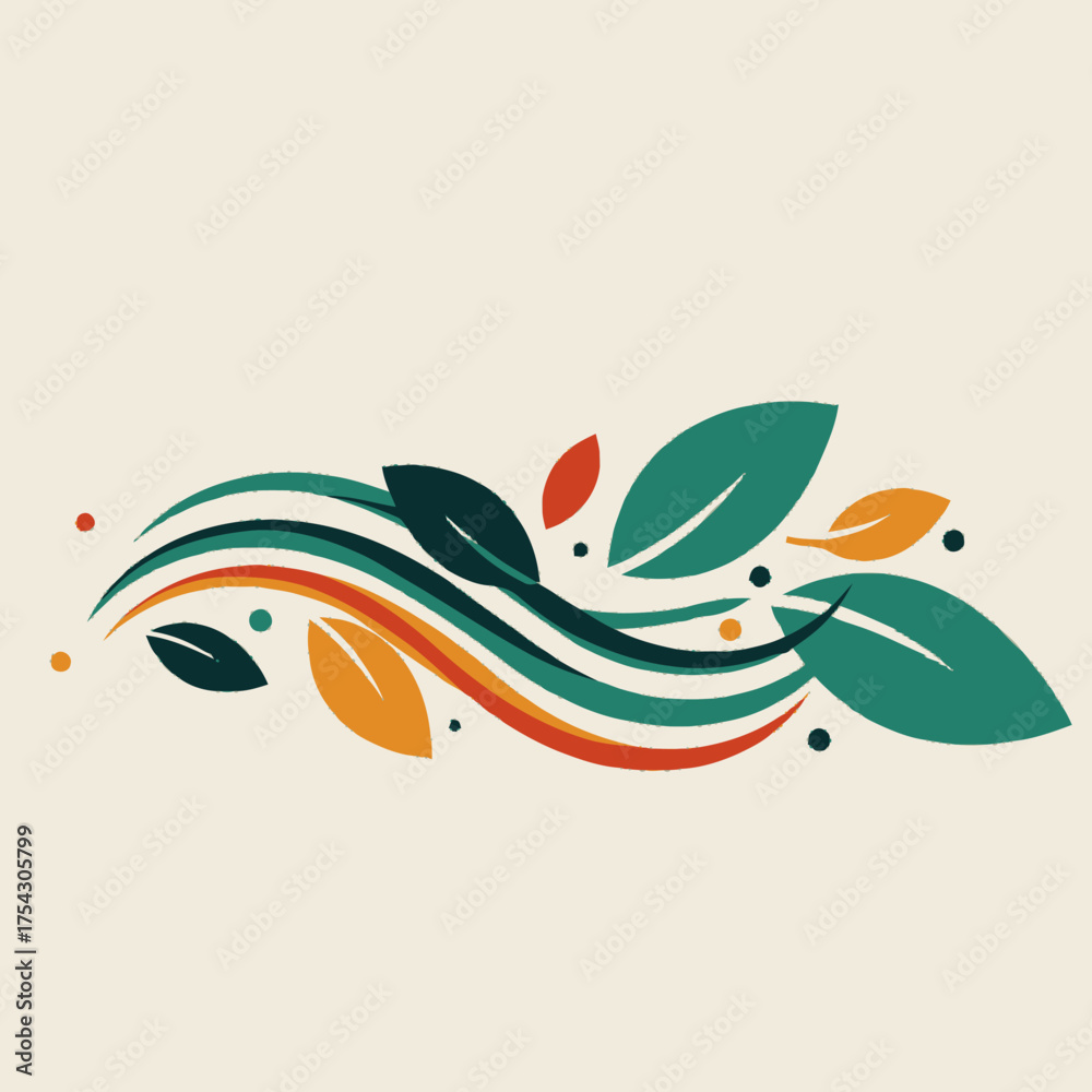 Obraz premium Abstract Foliage Illustration A Colorful Vector Design with Leaves and Swirls
