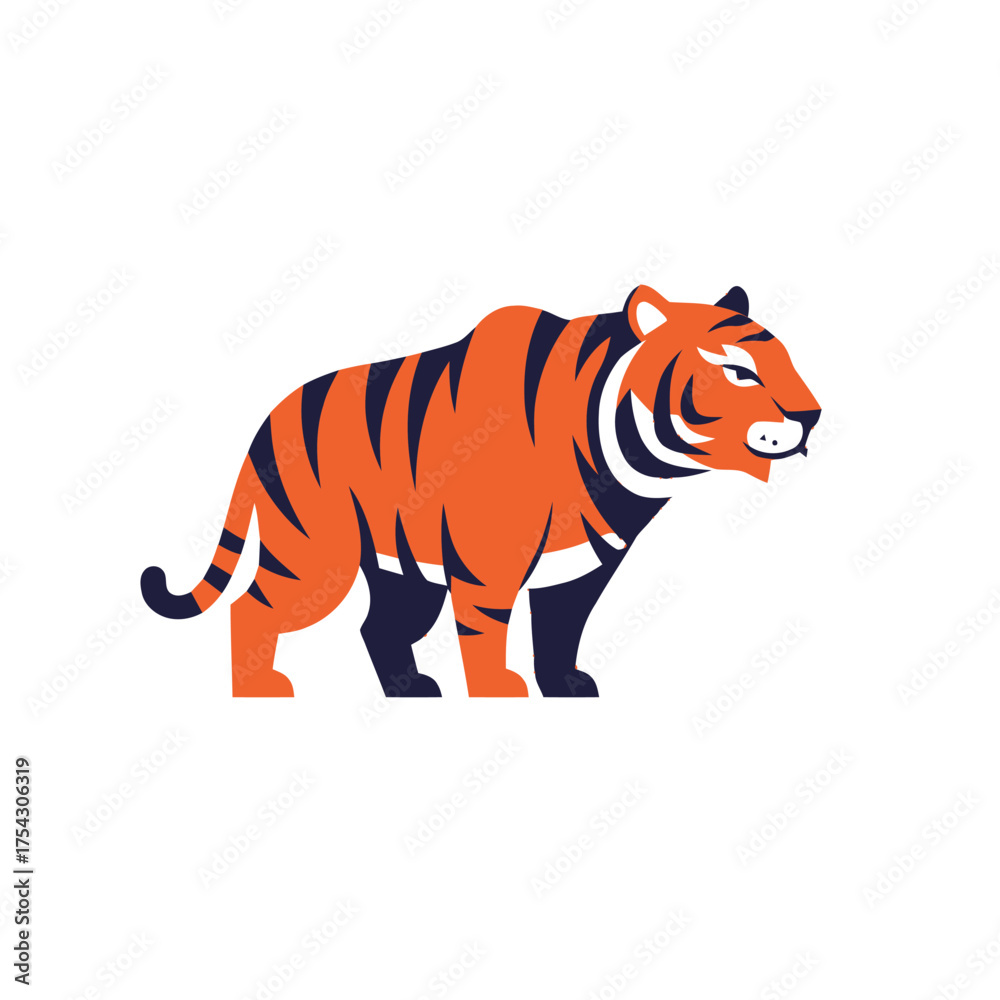 Fototapeta premium Vibrant Tiger Illustration A Clean, Colorful Flat Vector Design for Creative Projects