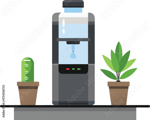 Sleek modern countertop water cooler with plants vector illustration scalable eps icon
