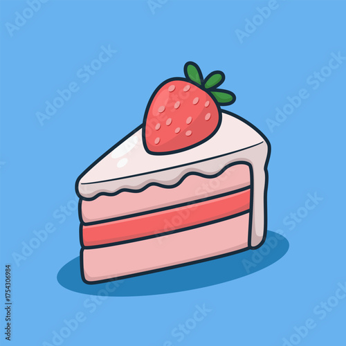 Cute Strawberry Cake Slice Vector Illustration