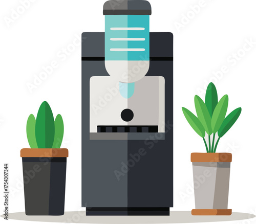 Modern countertop water cooler with plants vector illustration scalable eps icon