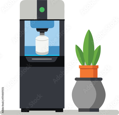 Modern sleek countertop water cooler with plant vector illustration eps scalable icon