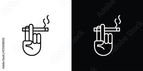 Hand holding cigarette icon vector illustration. editable stroke icon.