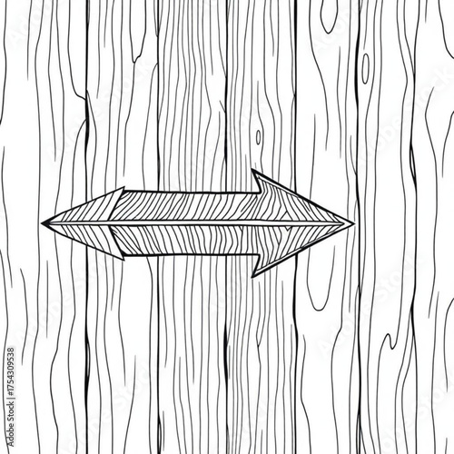 Minimilist stylized arrow pointing right on a textured wood background with vertical grain lines and knots detail vector