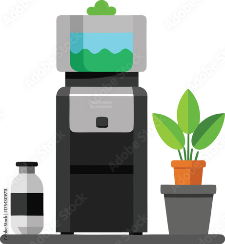 Modern countertop water cooler with plant and bottle vector illustration eps scalable icon