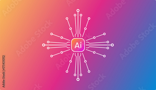 Artificial Intelligence (AI) Processor Chip with Circuit Connections on Gradient Background