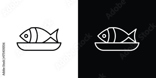 Cooked fish icon vector illustration. editable stroke icon.