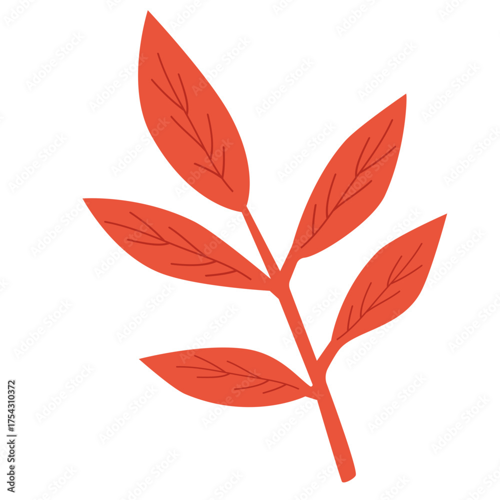 Obraz premium Bright red leafy branch with detailed veins, ideal for energetic, festive, or Thanksgiving-themed design projects and social media.