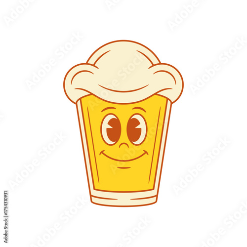 Cute comic beer glass smiling cartoon character vector flat illustration. Adorable happy malt foamy alcohol beverage mascot emoji for pub bar party with positive emotion