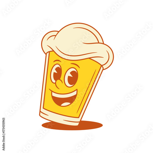 Cheerful cute beer glass cartoon character smiling open mouth vector flat illustration. Comic adorable malt foamy alcohol beverage mascot happy emoticon having fun with positive emotion