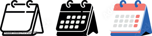 Calendar icons in various styles showcasing appointment scheduling reminders and time management tools for event planning and organization