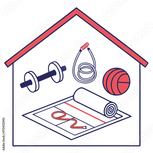 Home Gym Essentials: This image showcases the essential equipment for an indoor home gym, with everything needed for a comprehensive workout routine.