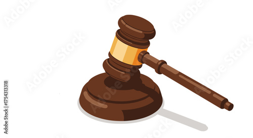 Isometric wooden gavel with shadow on white background
