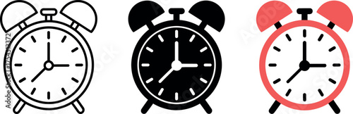 Diverse Alarm Clock Icons Representing Time Management and Deadline Awareness across Different Styles and Colors