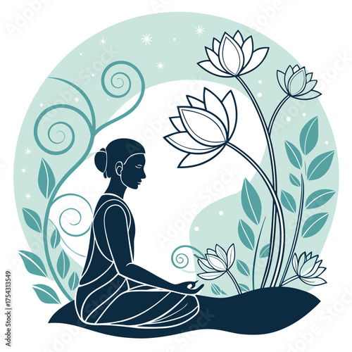 Tranquil Meditation: A person finding inner peace through meditation, surrounded by serene nature, capturing tranquility and mindfulness.