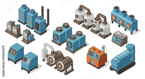 Isometric industrial machines and equipment set