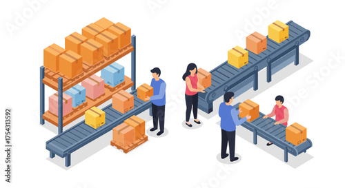 Efficient warehouse management with isometric conveyor systems and shelving