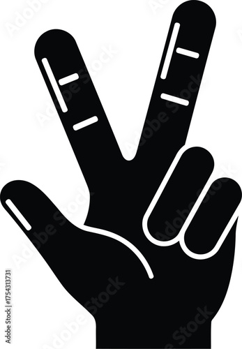 Peace Hand Sign Icon – Victory Gesture Silhouette Vector Illustration