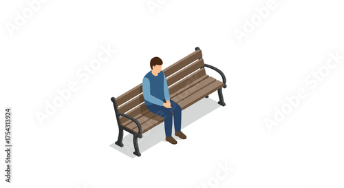 Isometric design of person relaxing on bench in park scene