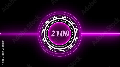 2100 text with screen effects of technological failures. Concept of counting years. Past year technology concept