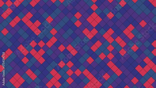 Abstract mosaic background with blue and red diamonds geometric pattern