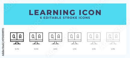 Learning icon set with different stroke. Vector illustration with editable stroke.