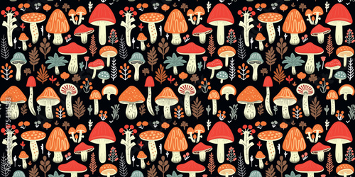 vector illustration seamless forest mushrooms pattern