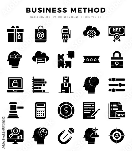 Set of Business Method Icons. Simple line art style icons pack.
