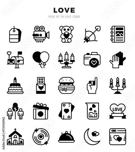Set of simple Lineal Filled Love Icons. Lineal Filled art icons pack.