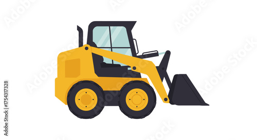 Yellow skid steer loader isolated on white, heavy equipment for construction and earthmoving
