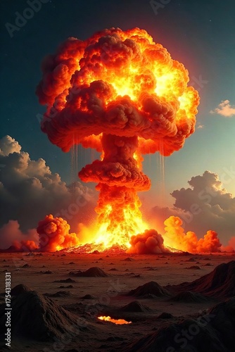 Devastating Nuclear Blast Fiery Mushroom Cloud and Shockwave of Destruction