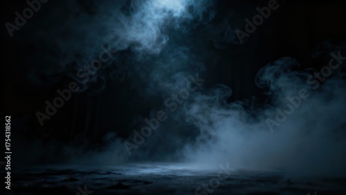 Eerie blue smoke illuminates a dark, textured surface from above