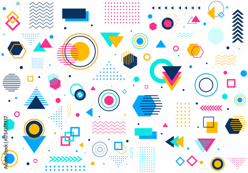 Abstract geometric shapes and patterns in various colors and forms