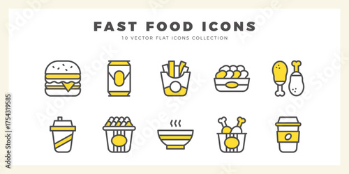 10 Fast Food Two Color icons pack. vector illustration.